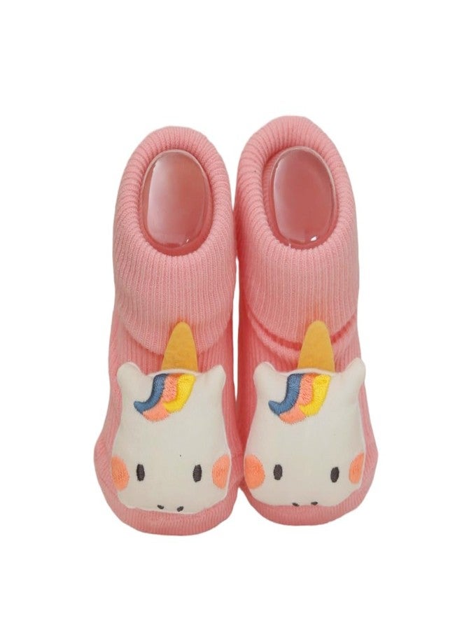 Yellow Bee Unicorn Anti-Skid Stuffed Toy Rattle Socks for Girls, Pink and White, 0-12 Months - Image 1